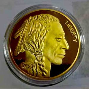 Gold Indian/ Buffalo, silver dollar size uncirculated, son of a sinner